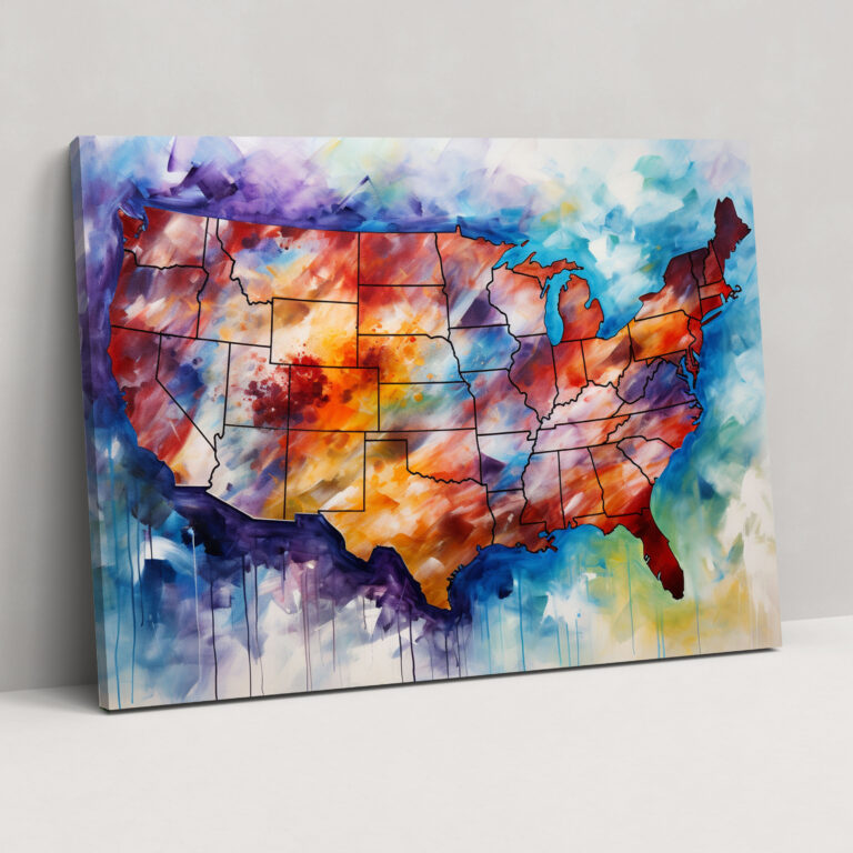 United States Of America Map Canvas Print - United States Of America Map, Wall Decoration, Impressionist Painting, Tranquility