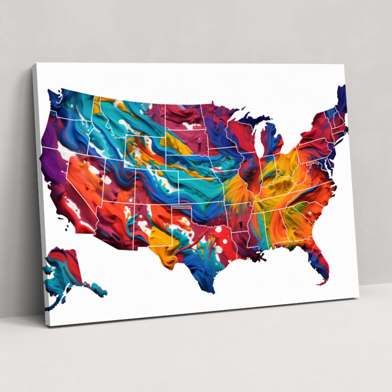 United States Of America Map Canvas Print - United States Of America Map, Wall Decoration, Vibrant, Canvas Print