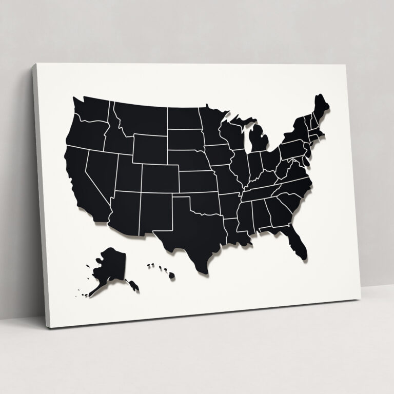 Sleek United States Of America Map Wall Decoration - United States Of America Map, Minimalist Design, Canvas Wall Art, Canvas Print