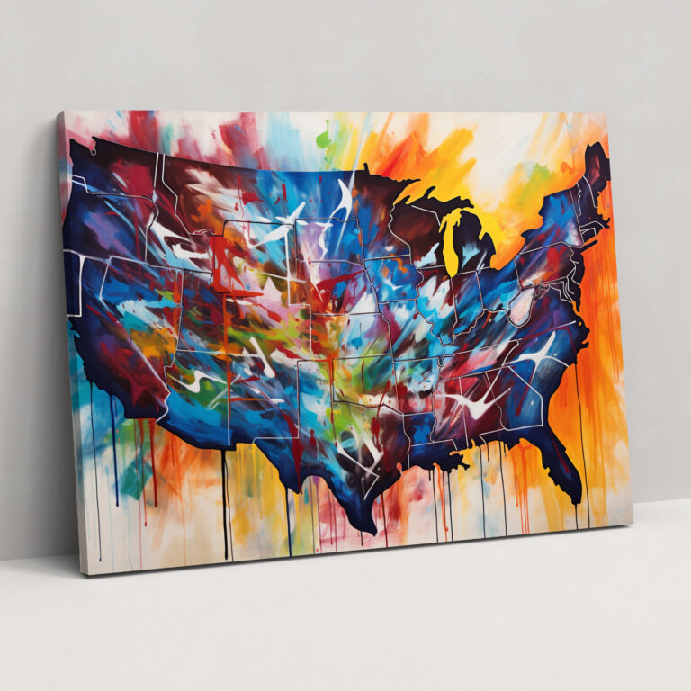 United States Of America Map Canvas Print - United States Of America Map, Modern Abstract Painting, United States Of America Map, Canvas Print