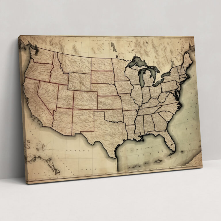 United States Of America Map Wall Art - United States Of America Map, Detailed Engravings, Canvas Wall Art, Wall Decoration