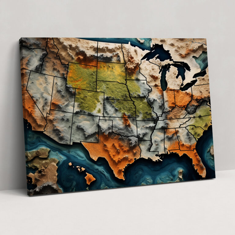 Aerial View Of United States Of America Map Canvas Print - United States Of America Map, Canvas, Stunning Detail, Canvas Wall Art