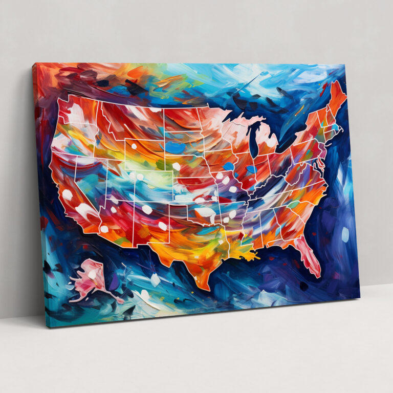 United States Of America Map Wall Art - United States Of America Map, Wall Decoration, Abstract Painting, Canvas