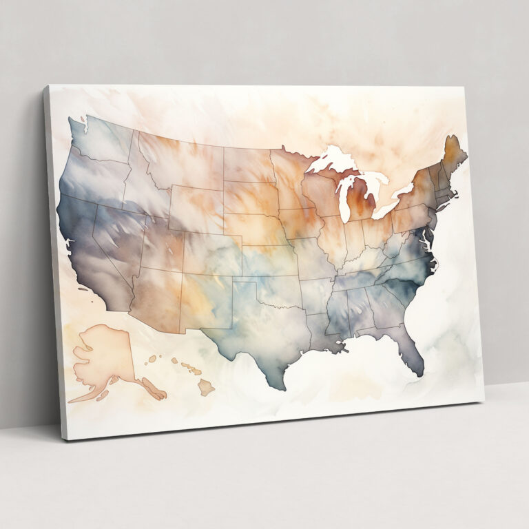 United States Of America Map Canvas Print - United States Of America Map, Soft Hues, Home Decoration, Canvas Print