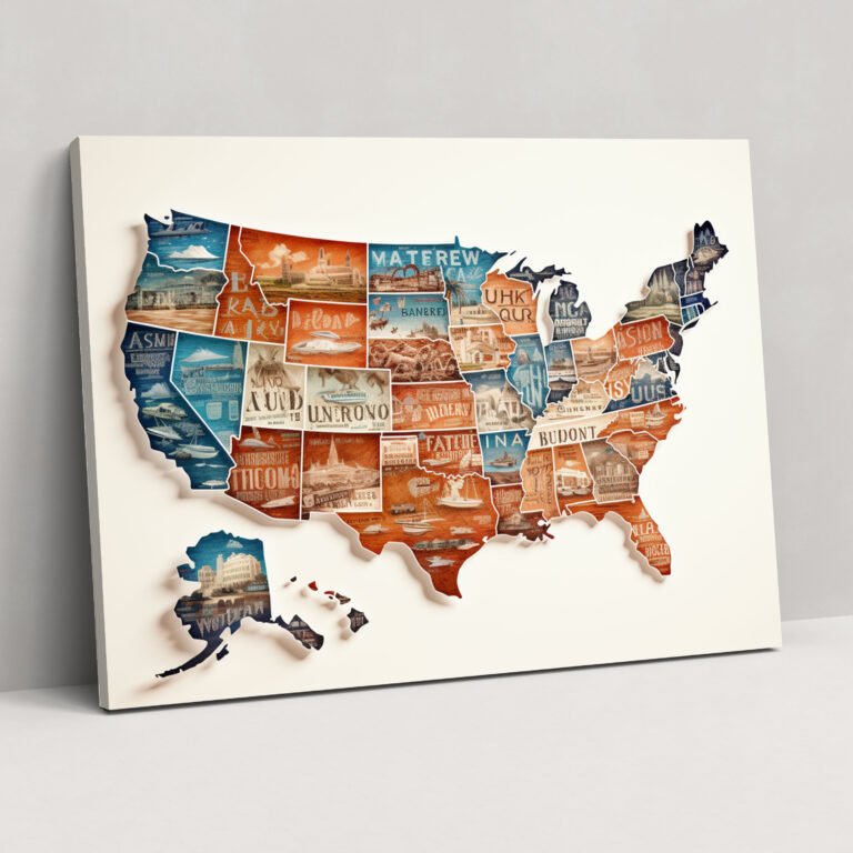 United States Of America Map Wall Art - United States Of America Map, United States Of America Map, Artistic Lettering, Wall Decoration