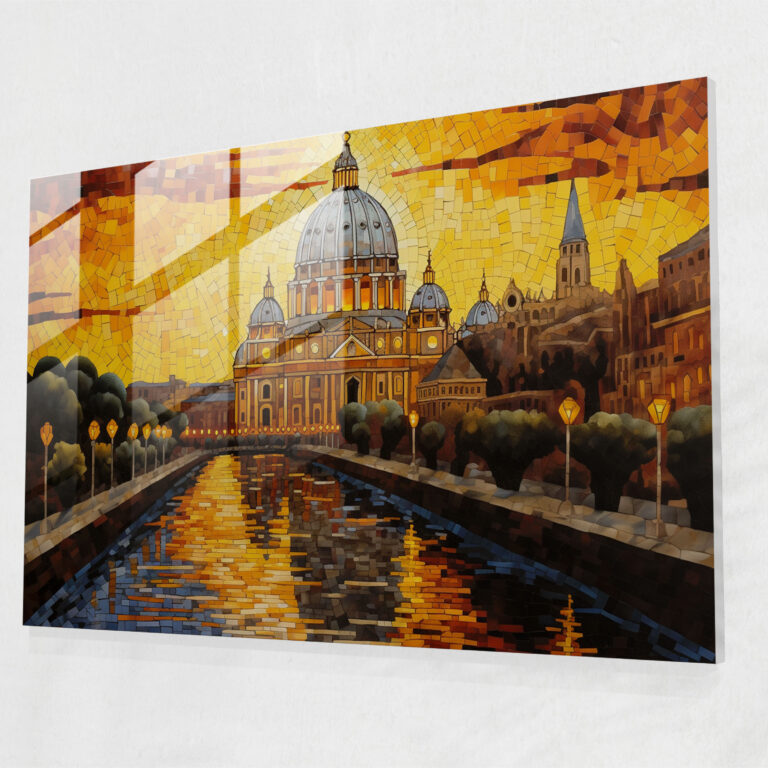 Vatican Glass Print - Sunset Mosaic St. Peter's Basilica Glass Wall Art - Vatican, Modern Art, Sunset, Home Decoration