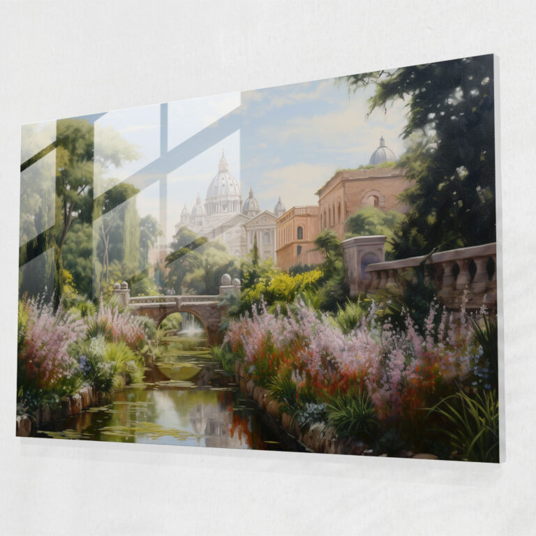 Vatican Glass Print - Serene Vatican Gardens Impressionist Glass Wall Art - Vatican, Glass Art, Vatican, Glass Print