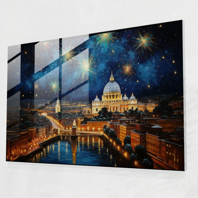 Vatican Glass Print: Vatican City Nightscape - Vatican, Modern Art, Glass Wall Art, Vatican City Skyline