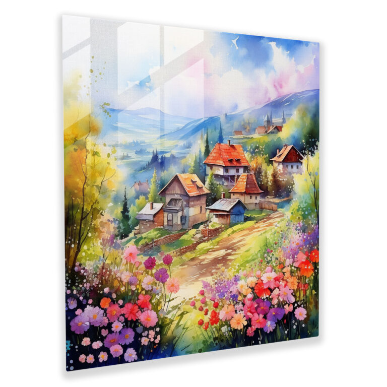 Vibrant Village Glass Print - Village, Charming Houses, Glass Print, Glass Wall Art
