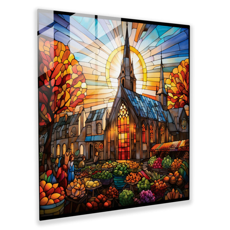 Enchanting Stained Glass Village Print - Village, Wall Decoration, Glass Wall Art, Modern Art