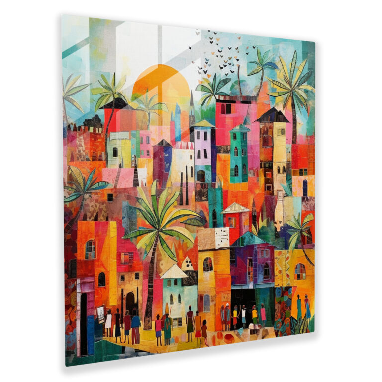 Cultural Fusion Glass Print - Village, Vibrant Village, Wall Decoration, Glass Print