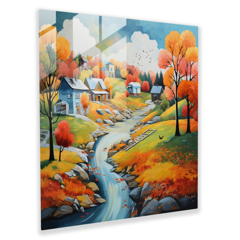 Fall Village Glass Wall Art - Village, Wall Decoration, Glass Art, Home Decoration