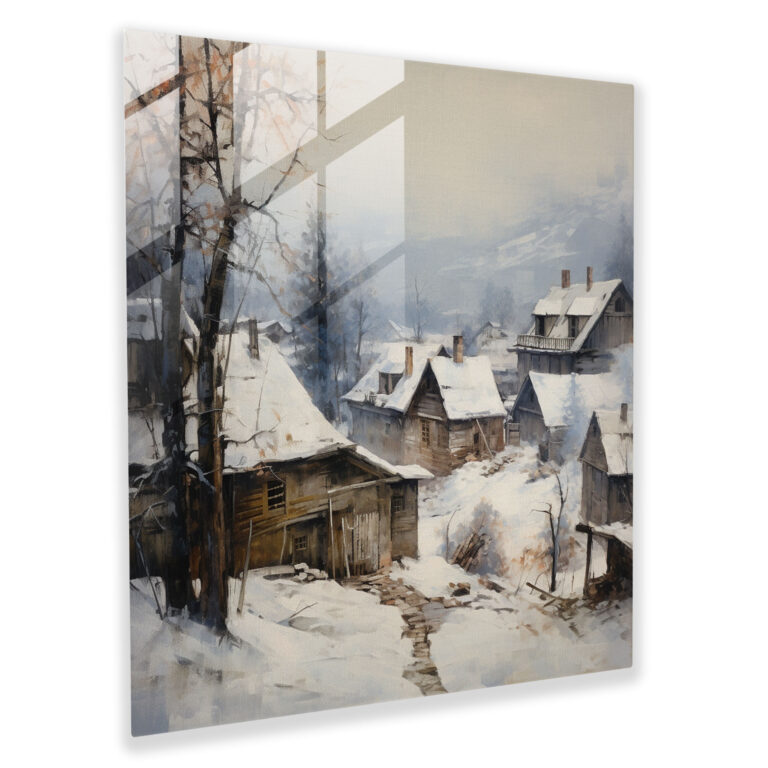Winter Village Glass Print - Village, Rustic, Glass Art, Glass Print