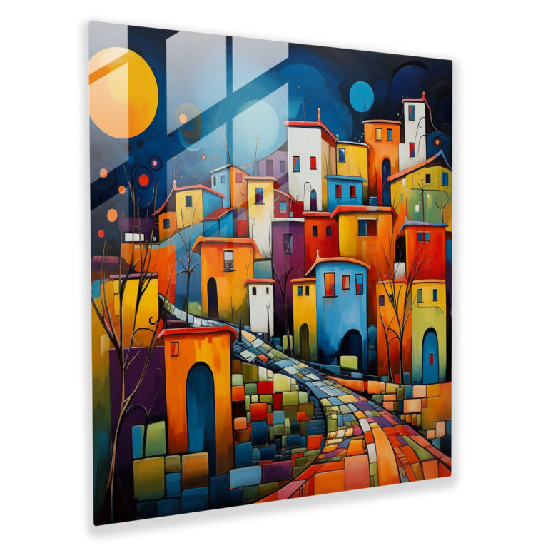 Colorful Village Glass Print - Village, Village, Glass Wall Art, Modern Art