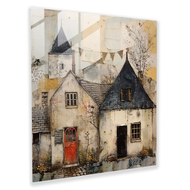 Vintage Village Glass Print - Village, Wall Decoration, Modern Art, Mixed Media