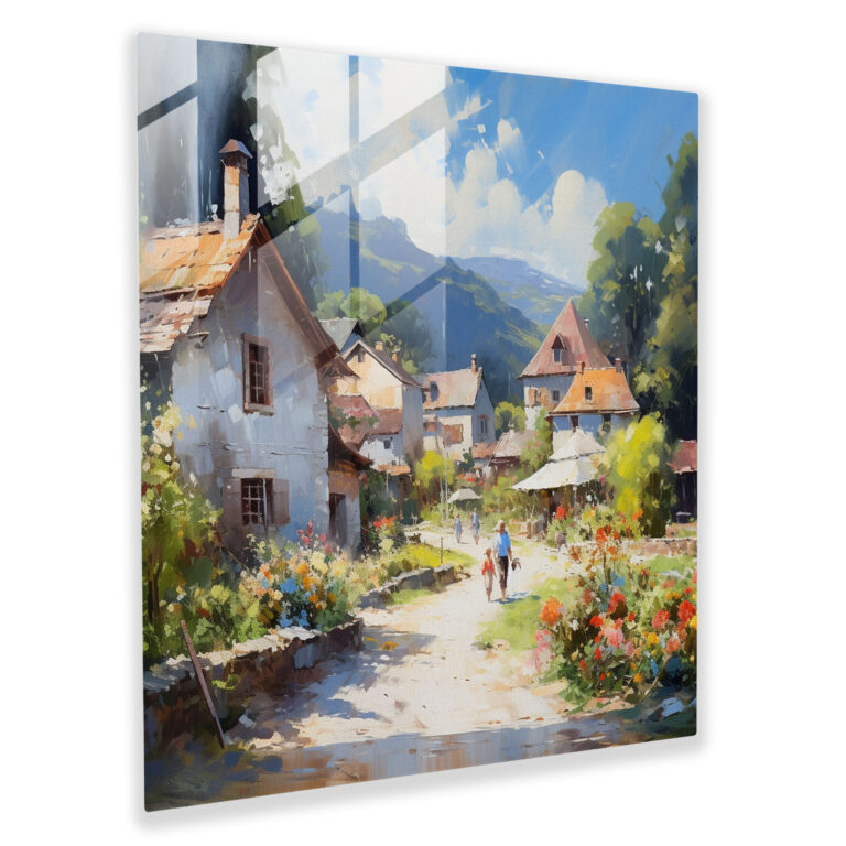 Glass Print - Impressionist European Village - Village, Village, Glass Print, Cottages