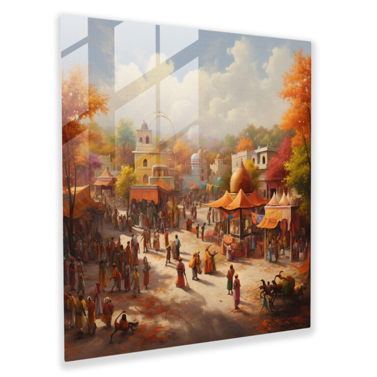 Festive Village Glass Print - Village, Wall Decoration, Glass Art, Festival