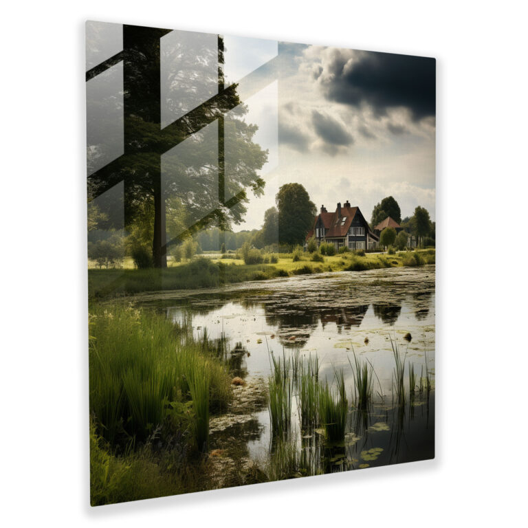 Tranquil Village Lake Glass Print - Village, Tranquility, Glass Print, Natural Beauty