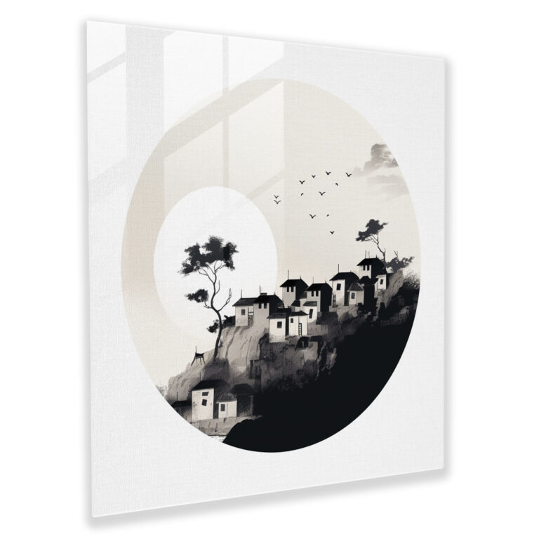Silhouette Village Glass Print - Village, Home Decoration, Glass Wall Art, Silhouette