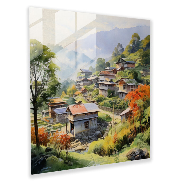 Vibrant Village Glass Print - Village, Peacefulness, Vibrant Village Glass Print, Traditional Village