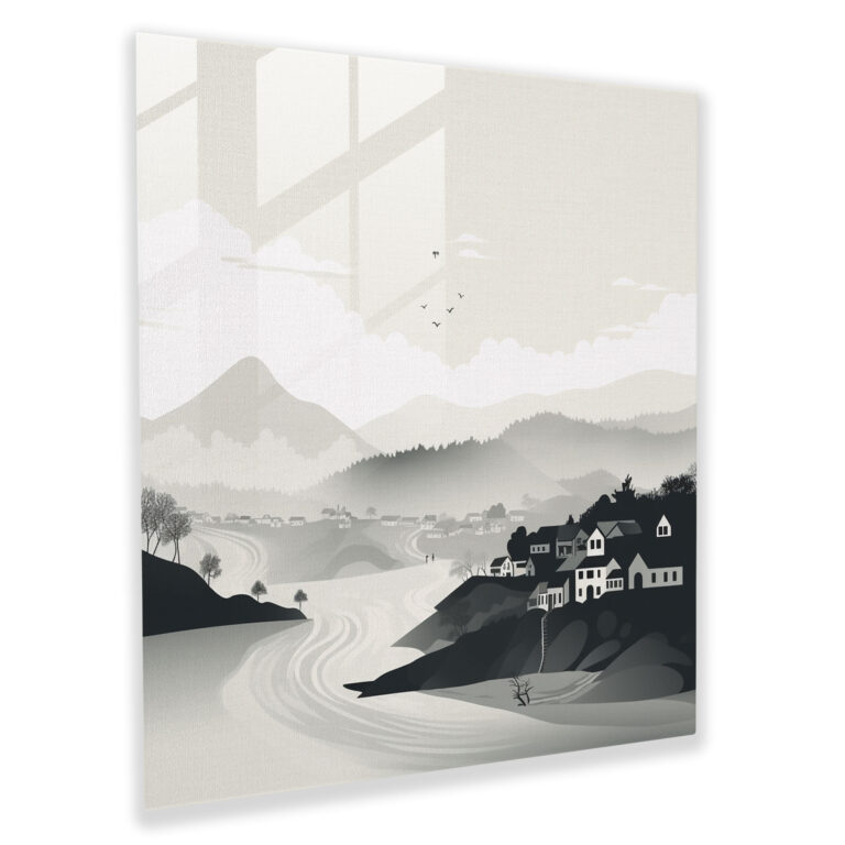 Serene Village Glass Print - Village, Serene Village Glass Print, Home Decoration, Wall Decoration