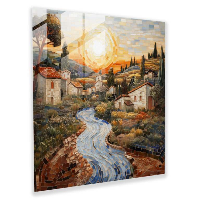 Shimmering Village Mosaic Print - Village, Glass Art, Wall Decoration, Shimmering Village Mosaic Print