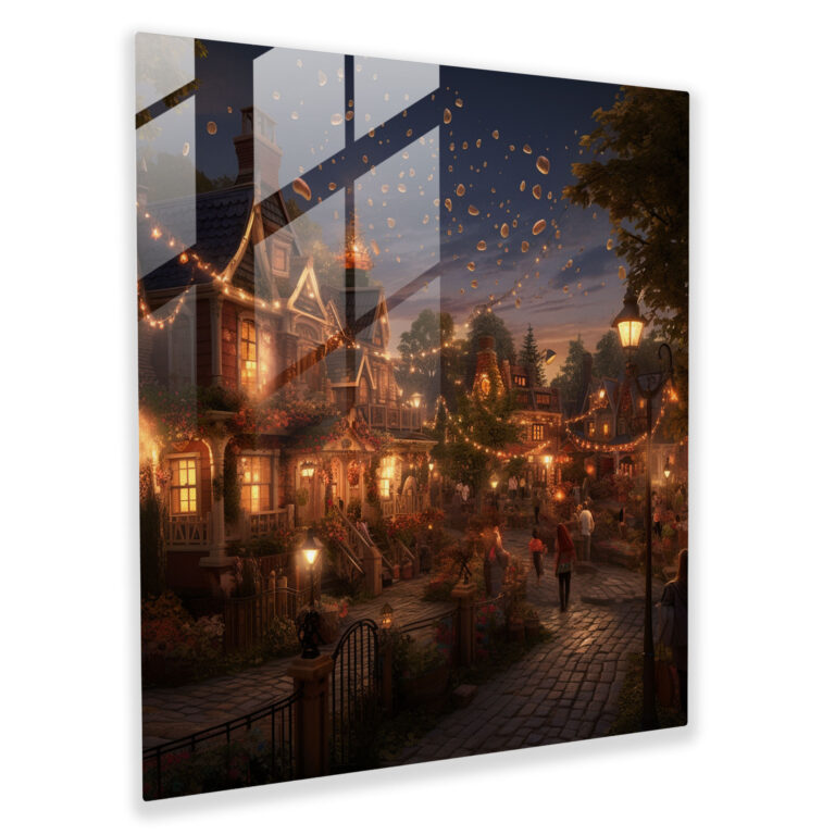 Village Twilight Glass Print - Village, Modern Art, Wall Decoration, Glass Art