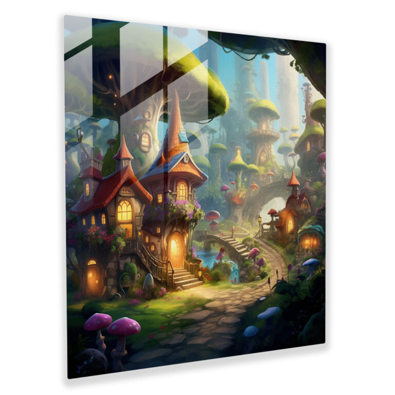 Enchanted Forest Village Glass Print - Village, Glass Wall Art, Glass Art, Magical Forest