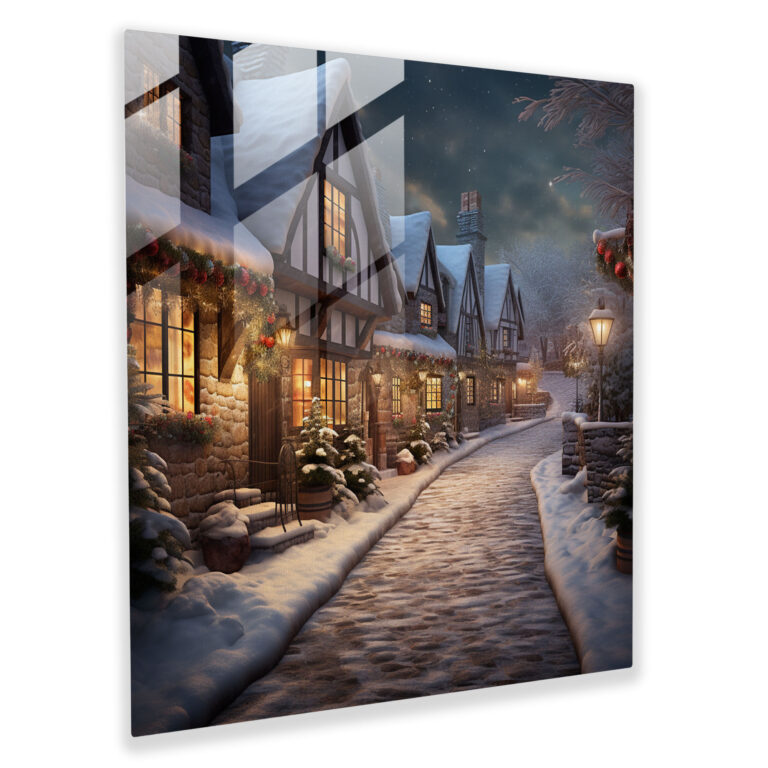 Winter Wonderland Village Glass Print - Village, Snow-Covered, Wall Decoration, Village