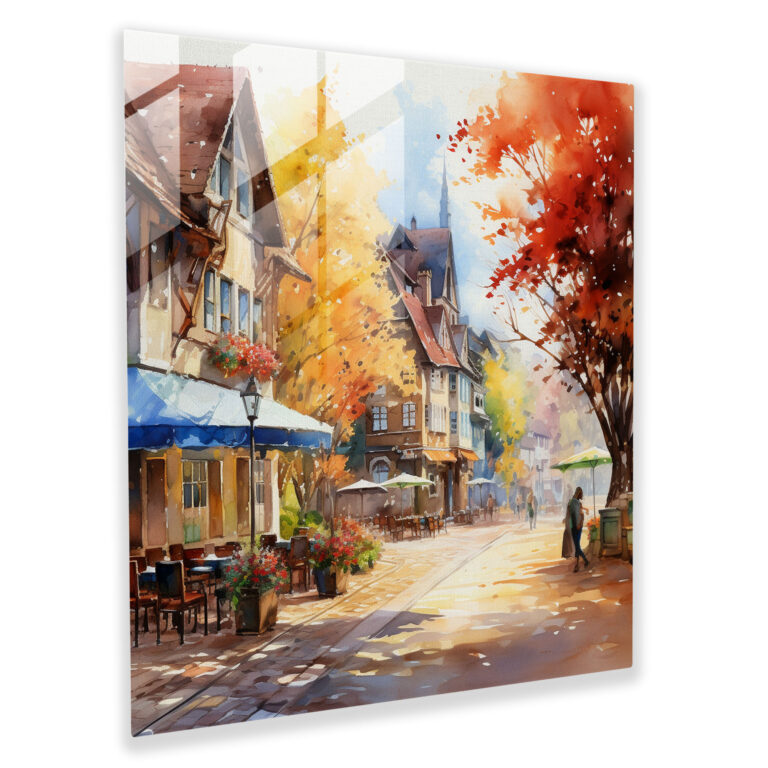 Village Watercolor Glass Print - Village, Village, Watercolor, Fall