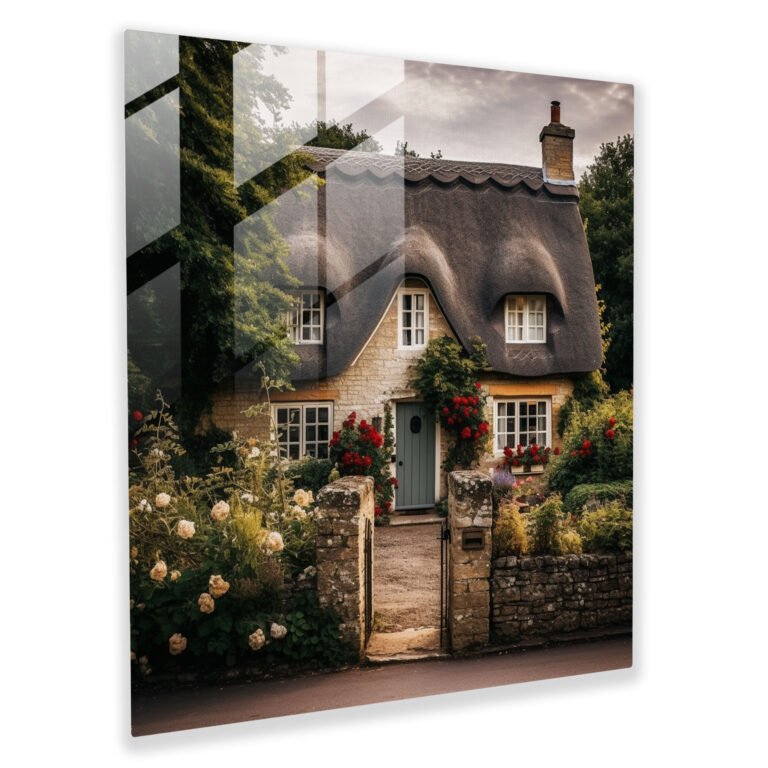 Charming Village Cottages Glass Print - Village, Modern Art, Glass Art, Glass Print