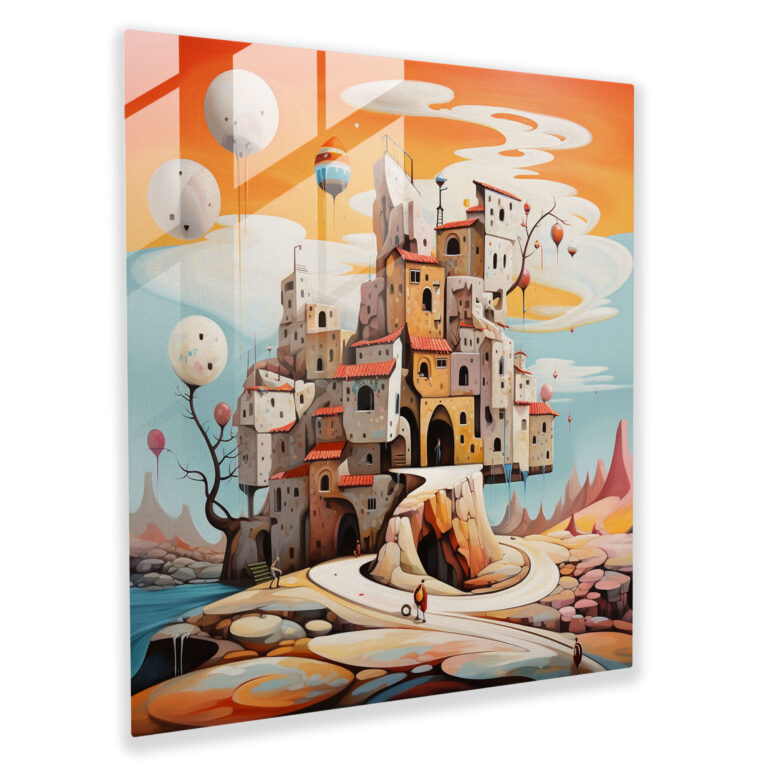 Futuristic Village Abstract Glass Print - Village, Home Decoration, Surreal, Glass Art