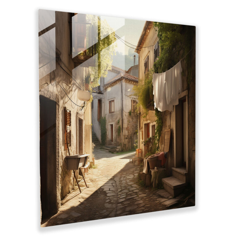Charming Village Street Glass Print - Village, Home Decoration, Glass Wall Art, Traditional Architecture