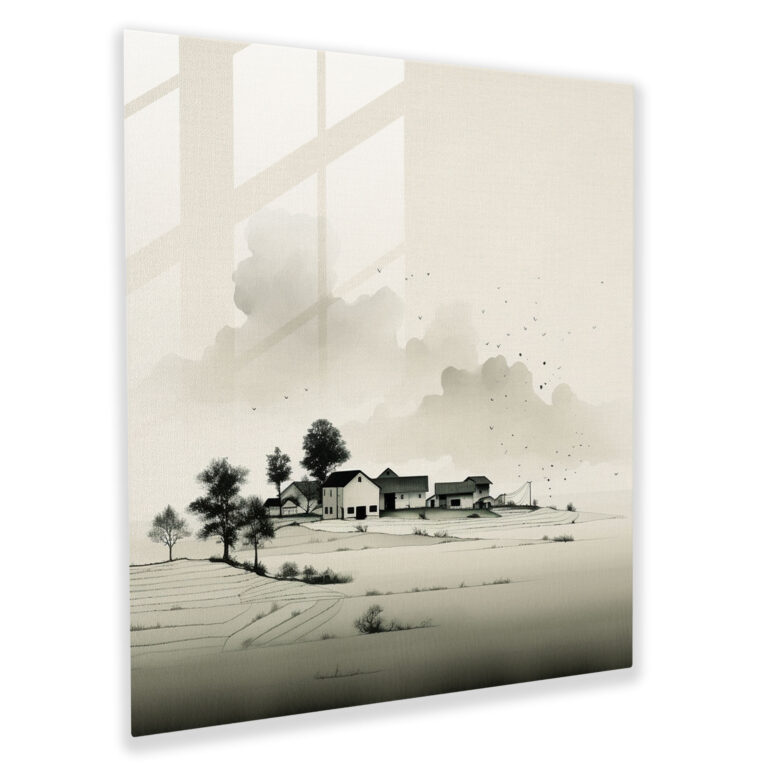 Serene Countryside Village Glass Print - Village, Wall Decoration, Home Decoration, Clean Lines