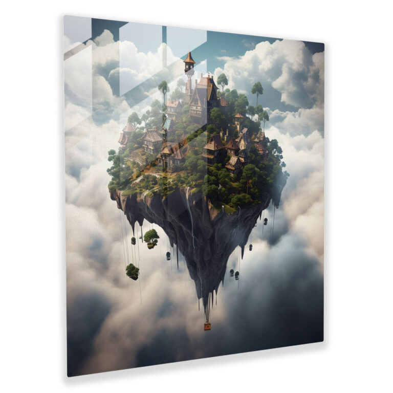 Skyward Village Glass Print - Village, Floating Village, Glass Wall Art, Glass Print