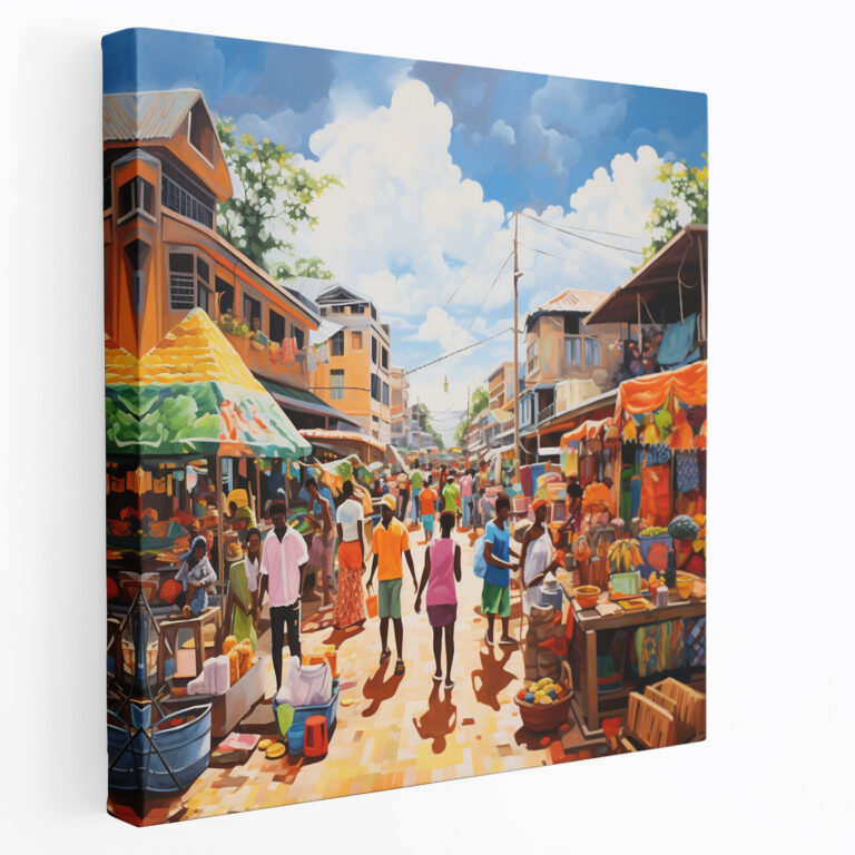 Vibrant Village Market Acrylic Canvas Print - Village, Vibrant Village Market, Wall Decoration, Canvas Wall Art