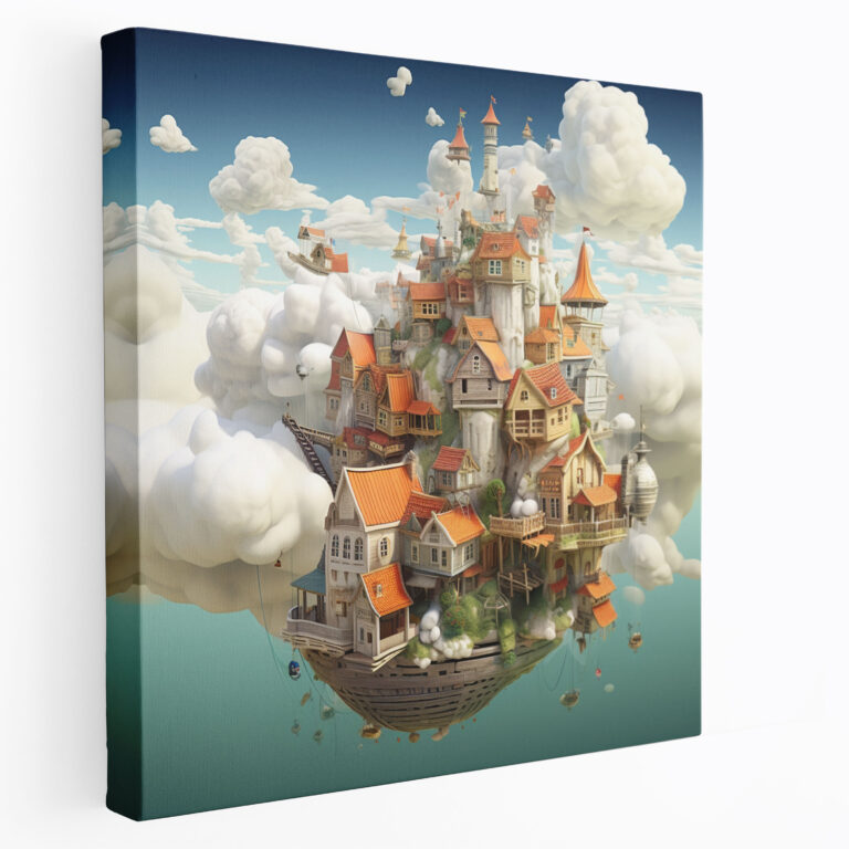 Cloud Village Surreal Canvas Print - Village, Wall Decoration, Canvas Print, Whimsical Buildings