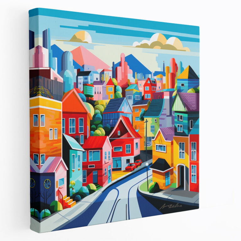 Pop Art Village Modern Canvas Print - Village, Canvas Wall Art, Canvas, Canvas Print