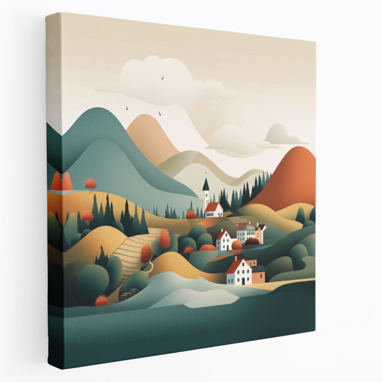 Quaint Village Canvas Print - Minimalist Illustration Wall Art - Village, Tranquility, Wall Decoration, Village