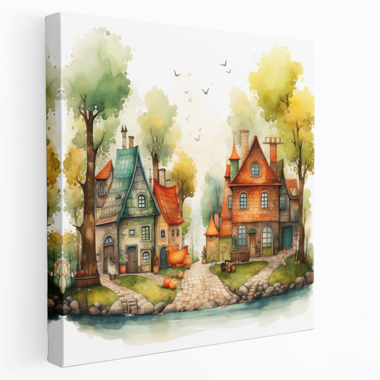 Whimsical Village Canvas Print - Village, Wall Art, Wall Decoration, Canvas