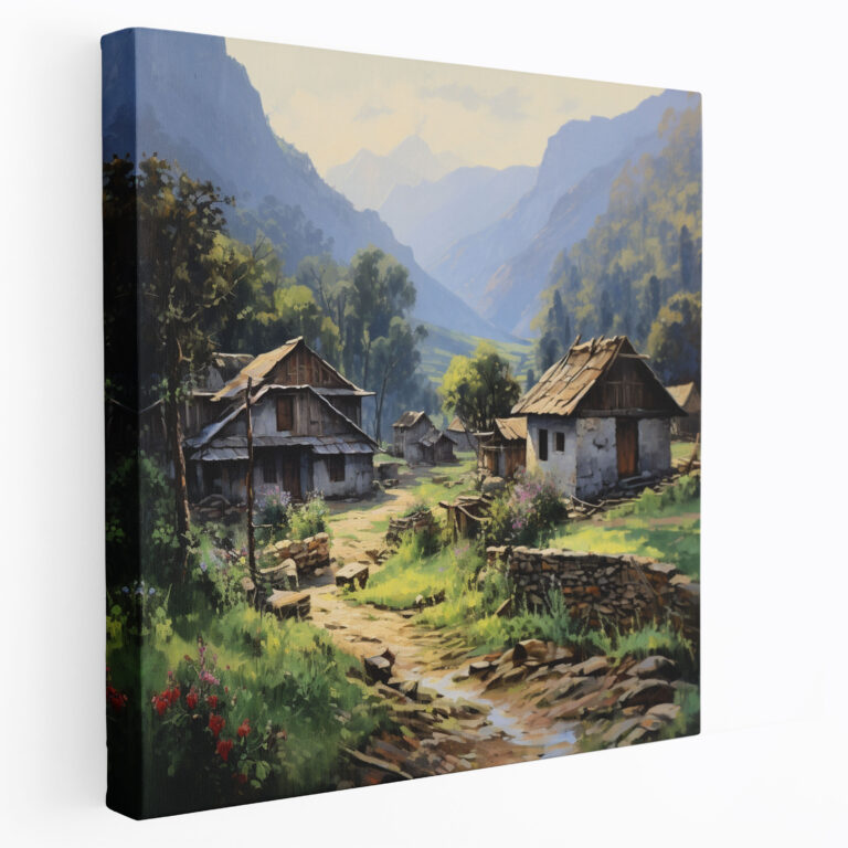 Rustic Village Canvas Print - Village, Village, Wall Art, Mountains