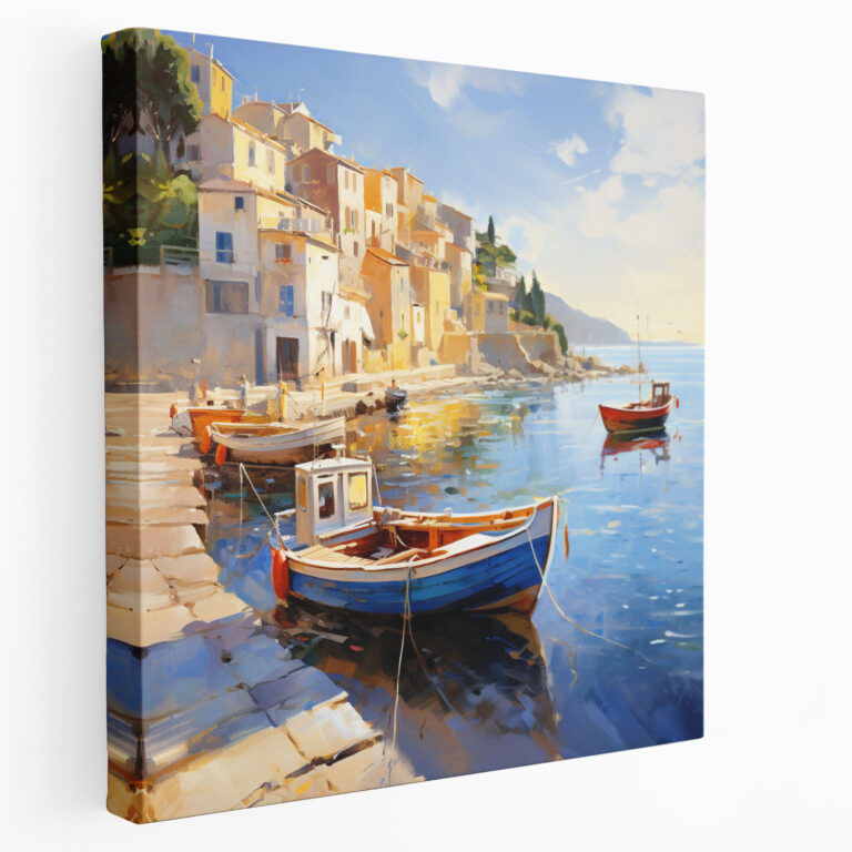 Golden Sunlight Coastal Village Impressionist Canvas Print - Village, Canvas, Coastal Village, Village