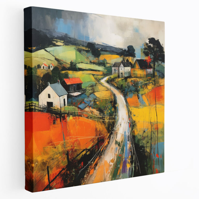 Energetic Village Landscape Abstract Canvas Print - Village, Canvas Print, Home Decoration, Bold Colors