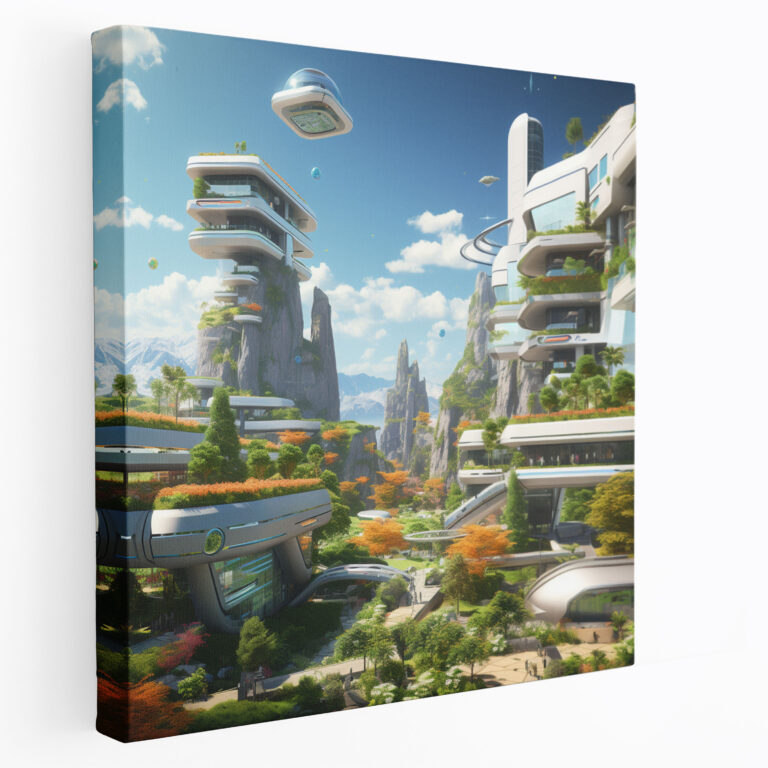 Futuristic Village - Canvas Print - Village, Canvas Print, Contemporary Digital Art, Futuristic