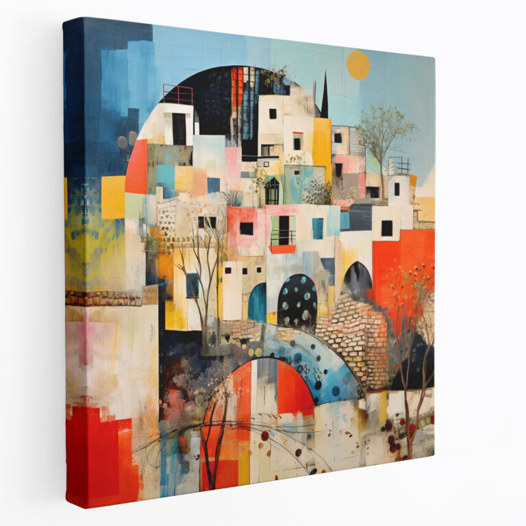 Vibrant Village Abstract Collage Canvas Print - Village, Home Decoration, Canvas Wall Art, Vibrant Colors