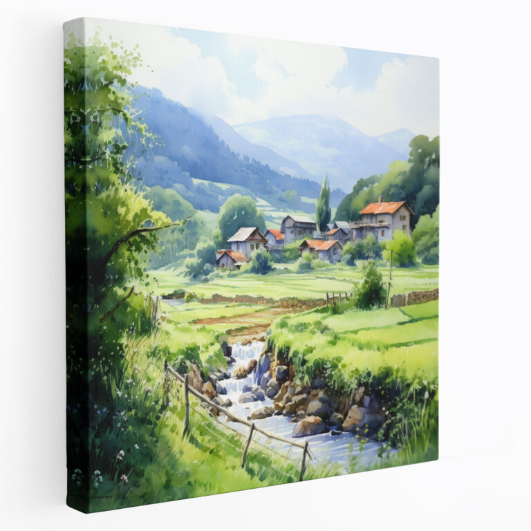 Village Watercolor Canvas Print - Village, Canvas, Watercolor Painting, Wall Art