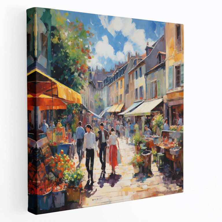 Village Market Oil Painting Canvas Print - Village, Impressionist, Wall Decoration, Oil Painting