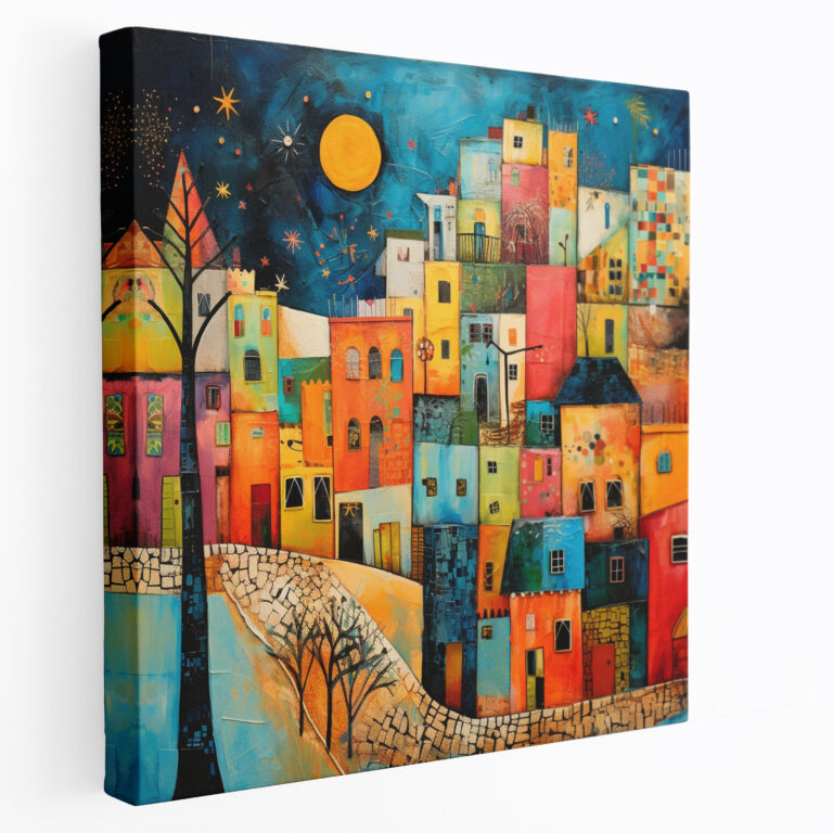 Vibrant Village Abstract Canvas Print - Village, Bold Colors, Village, Canvas Print