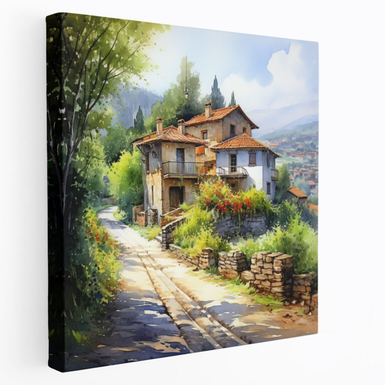 Watercolor Countryside Village Canvas Print - Village, Wall Art, Serene Atmosphere, Wall Decoration