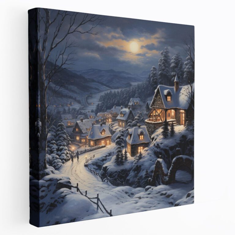 Winter Village Oil Painting Canvas Print - Village, Village, Canvas, Winter Village